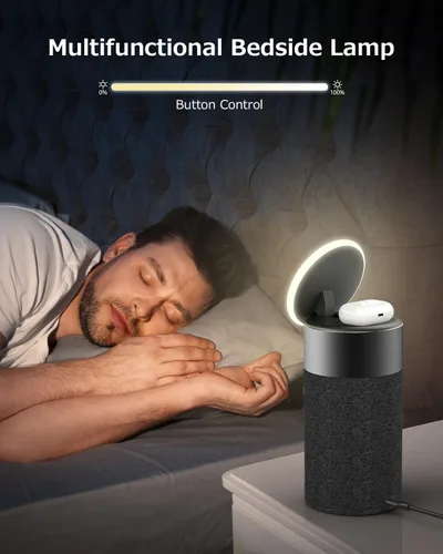 Vista 2 de COLSUR Altavoz Bluetooth, cargador inalámbrico magnético, altavoces Bluetooth con luz nocturna, estación de carga inalámbrica 2 en 1 para iPhone