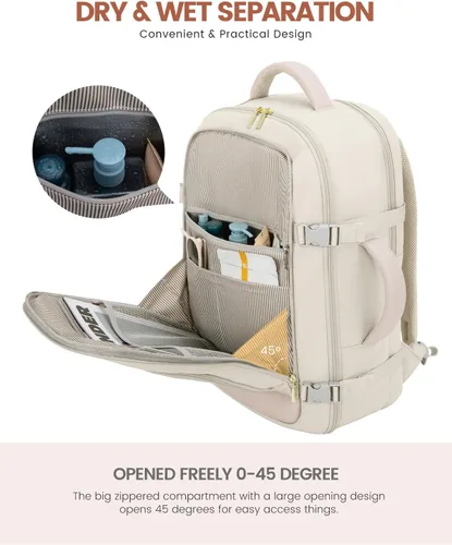 Vista 8 de LOVEVOOK Mochila de viaje para mujer y hombre, Beige, Mochilas de viaje