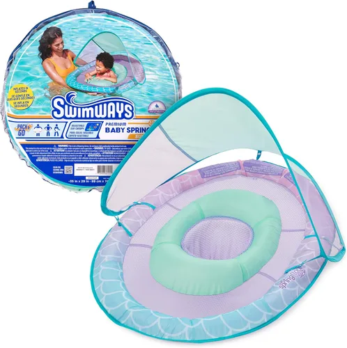 SwimWays Baby Spring Float with Adjustable Canopy and UPF Sun Protection, Blue Lobster