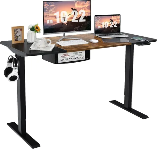 Tangkula Escritorio eléctrico de pie ajustable de 55 x 28 pulgadas, escritorio de pie para sentarse, estación de trabajo para computadora con puerto