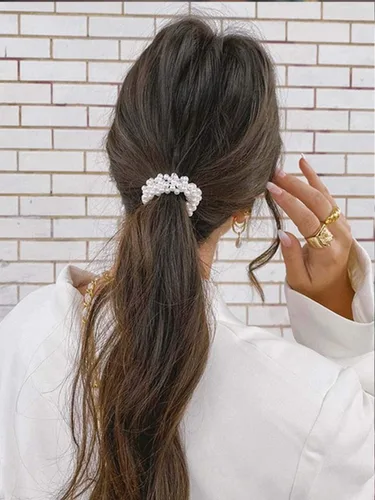3 ligas para el cabello con perlas, color blanco, elásticas para el cabello, bandas elásticas para el cabello, accesorios para el cabello de boda