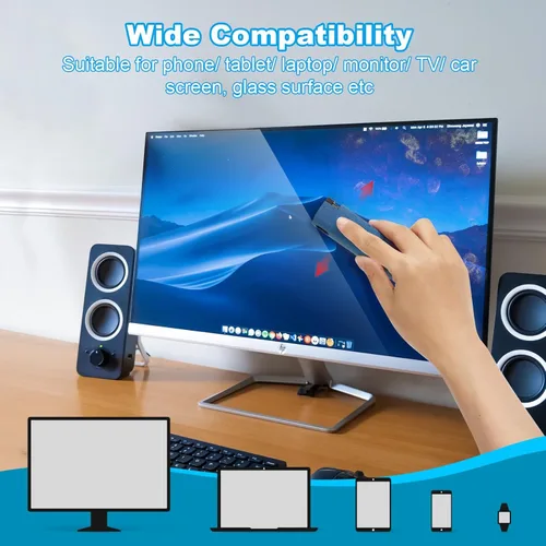 Vista 5 de Paquete de 4 limpiadores de pantalla 3 en 1, limpiador de niebla para pantalla táctil y paño de microfibra, solución de limpieza integrada, botella