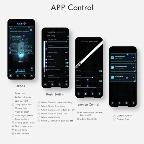 Vista 2 de CUSTOM SABER Sable de luz RGBX de balanceo suave, control de movimiento para encender/apagar la hoja, sable de luz con 16 fuentes de sonido