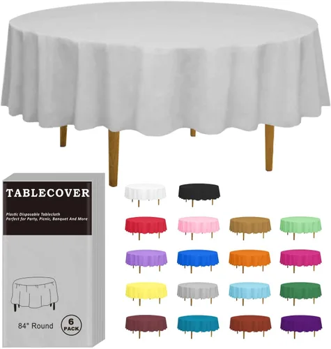 Vista 13 de D&Z - Juego de 6 manteles de plástico desechables, manteles redondos negros envueltos individualmente para interiores y exteriores, cubierta de mesa