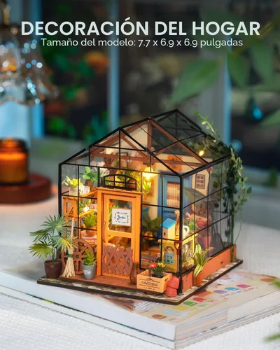 Vista 6 de Rolife Kit de casa en miniatura de bricolaje, mini diorama de invernadero 1/18, kit de construcción de casa de muñecas con LED, manualidades
