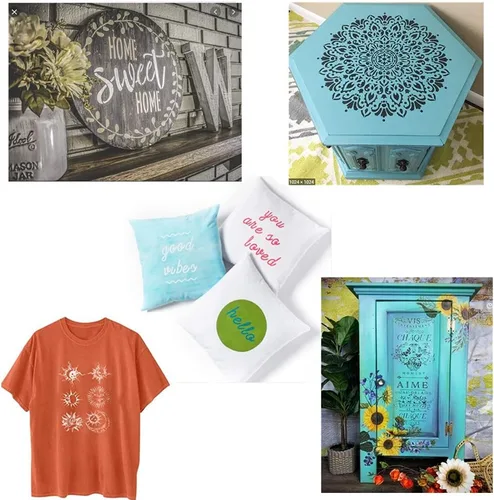 Vista 2 de JAJADO Plantillas de pantalla de seda, 5 unidades, diseño de dulce hogar, serigrafía, transferencia de malla, plantillas adhesivas reutilizables