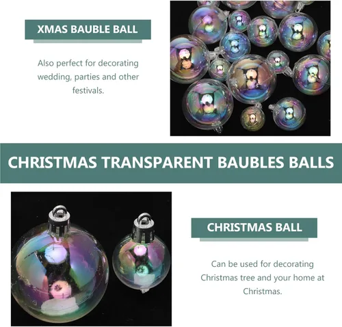 Vista 4 de Toyvian 18 adornos de bola de Navidad, bolas de adorno rellenables de plástico transparente, bolas de árbol inastillables transparentes para colgar