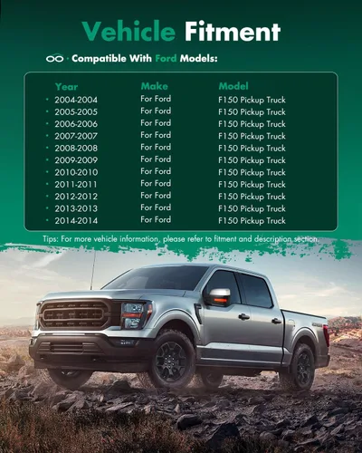 Vista 6 de Scitoo espejo retrovisor eléctrico y cromado con luces de aplique y luces intermitentes para Ford F-150 modelos 2007 a 2014, Driver Side Mirror