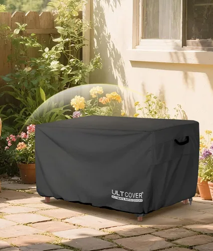 Vista 7 de ULTCOVER Cubierta rectangular para mesa de fogata de gas, 57 x 22 pulgadas, impermeable, resistente, color negro
