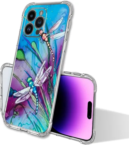 Vista 3 de Funda para iPhone 14 Pro Max, bonita protección contra caídas de libélula a prueba de golpes, carcasa protectora de cuerpo completo resistente a