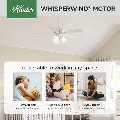 Vista 5 de Hunter Swanson 50885 - Ventilador de techo interior de 44 pulgadas con luces LED, ventilador de techo blanco con cadena de tracción