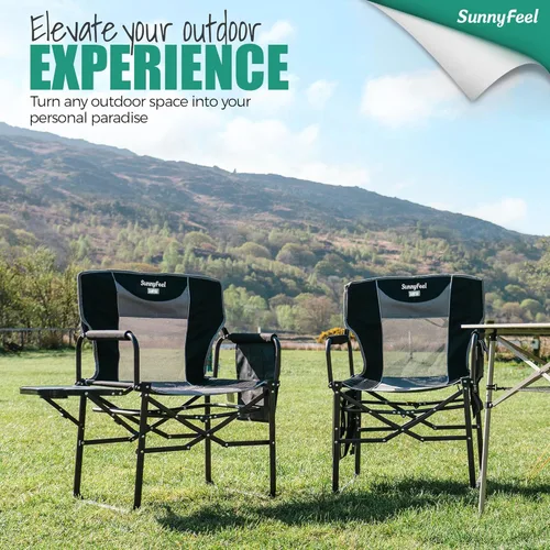 Vista 4 de SUNNYFEEL Silla de directores de campamento de gran tamaño de 500 libras resistente, silla plegable portátil con mesa auxiliar, bolsillo para playa