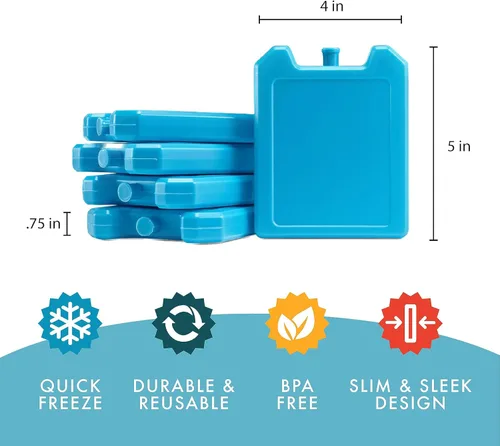 Vista 4 de Cool Coolers de Fit + Fresh, paquete de 5 bloques de hielo para los días de la semana, paquetes de hielo compactos y reutilizables para loncheras