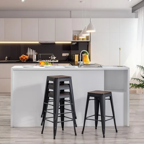 Vista 3 de Yongqiang Taburetes de bar de metal de 30 pulgadas, juego de 4 taburetes industriales apilables sin espalda, taburetes de bar de isla de cocina