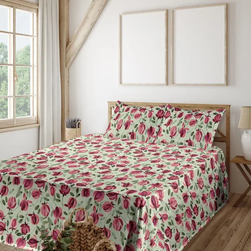 Vista 15 de Ambesonne Forest Sheet Set, Fantasy Jungle Floral Ornaments and Leaves Exotic Print Artwork, Fitted and Flat Sheet with Pillowcases Bedding Accent 4