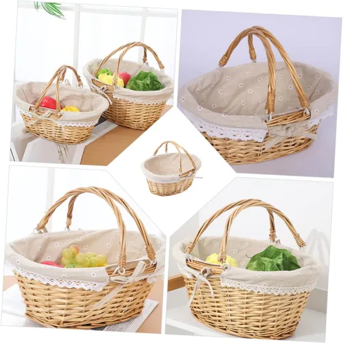 Vista 2 de Yardwe Cesta de almacenamiento tejida de sauce elegante, 2 piezas, para decoración de niña de flores, boda, picnic