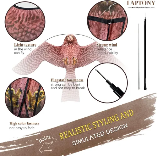 Vista 3 de Bird Hawk - Cometa voladora con poste para cultivos de granja, protector de granja, cometa voladora con poste de 13.1 ft, estilo A