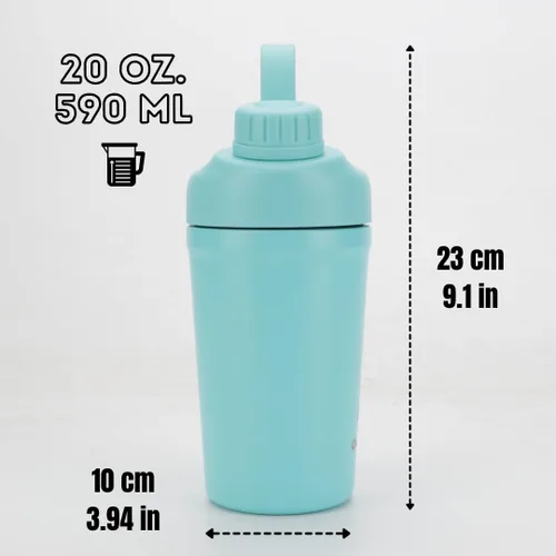 Vista 3 de Ozizo Botella agitadora de acero inoxidable con 2 resortes, taza agitadora aislada para mezclas de proteínas, 20 onzas, cian