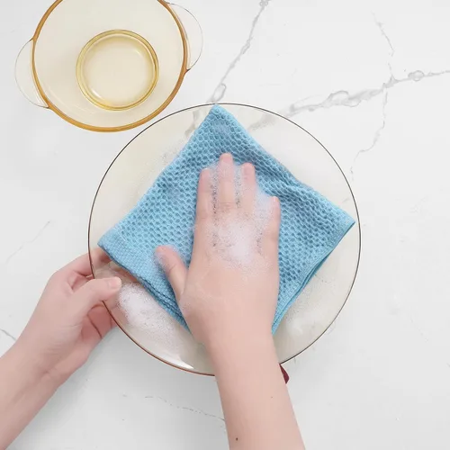 Vista 174 de Homaxy Paños de cocina de 100% algodón con tejido de gofre, ultra suaves, absorbentes, de secado rápido, 12 x 12 pulgadas, paquete de 6, amarillo