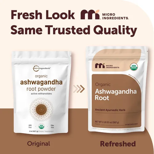 Vista 2 de Micro Ingredients Polvo de Raíz de Ashwagandha Orgánico 2 Libras, Sin Relleno, Sin Aditivos, Altamente Purificado Con Withanolidos Activos
