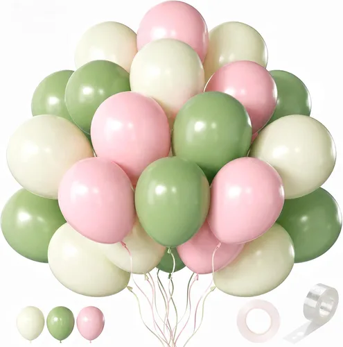 Vista 52 de Globos rosa claro, 125 piezas de diferentes tamaños de 8, 12, 10, 5 pulgadas, kit de arco de globos rosa pálido pastel para princesa, cumpleaños