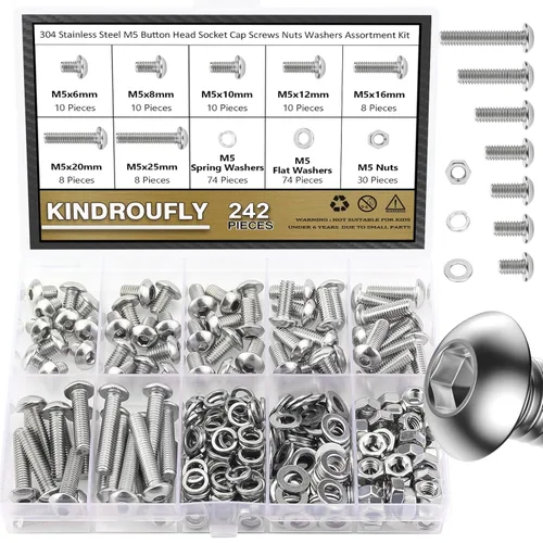 Vista 33 de Juego surtido de 382 piezas de tornillos de cabeza de botón M4 x 5/6/8/10/12/16/20mm, tuercas y arandelas, acero inoxidable 304, rosca totalmente