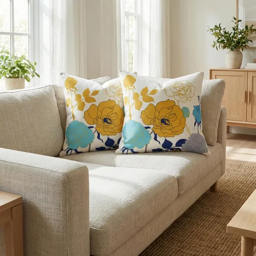 Vista 7 de sykting - Juego de 2 fundas de almohada de lino y algodón para sofá, 7.1 x 7.1 pulgadas, serie de pájaros y flores