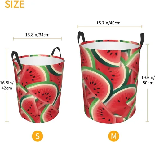 Vista 5 de Watermelon Slice print Circular Hamper Waterproof Storage Bin Organizer Basket Laundry Hamper With Handles For Clothes Toys Small