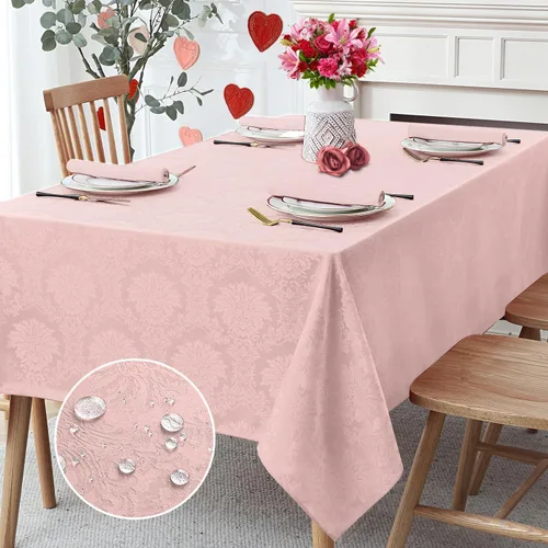 Vista 8 de Romanstile Mantel rectangular de jacquard de primavera, impermeable, diseño floral de damasco, manteles decorativos de tela pesada para cenas