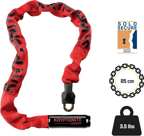 Vista 4 de Kryptonite Keeper 785 Cerradura de cadena para bicicleta, 2.8 pies de largo, cerradura de cadena para bicicleta antirrobo resistente con llaves