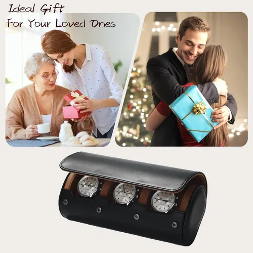 Vista 5 de 2Slots - Caja de viaje de cuero para reloj, hecha a mano, para hombres y mujeres, color negro