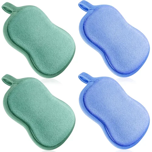 Tatuo Esponja de baño para bebé, 4 piezas, esponja de algodón para bebé, esponja suave y absorbente para niños, bebés, hombres y mujeres (verde,