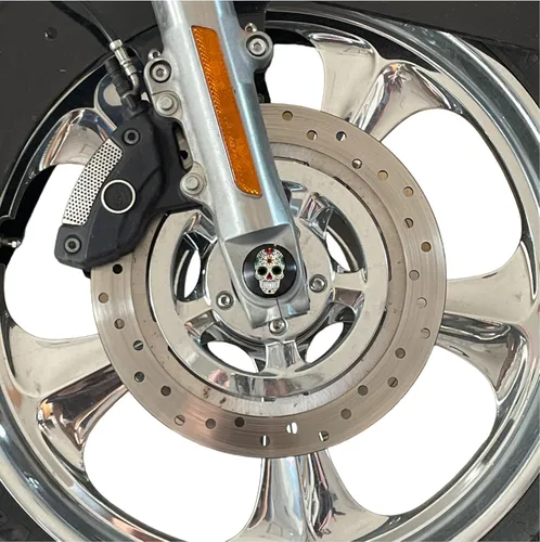 Vista 2 de Sugar Skull - Tapas de tuerca para eje delantero, color negro, compatible con Harley Davidson Touring Road King Road Glide Street Glide Ultra Dyna