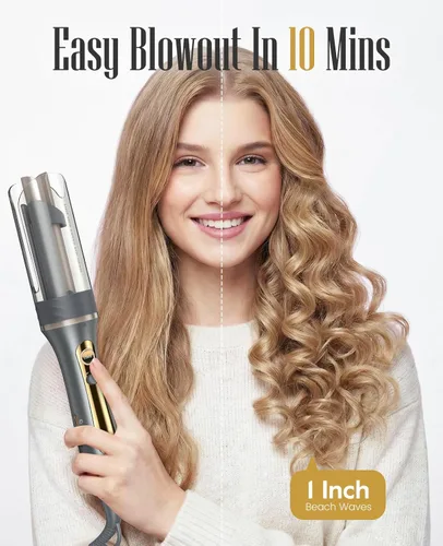 Vista 2 de Zavarea Rizador giratorio automático para cabello largo, varita rizadora de 1 pulgada para ondas de playa y rizos sueltos, rizador de pelo fácil