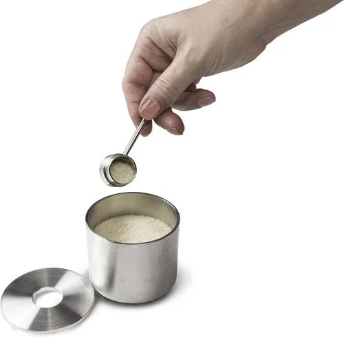 Vista 7 de Grind Gourmet Bodega de sal, tarros de especias de acero inoxidable, tarros de especias de almacenamiento de plata con cuchara soporte de acero