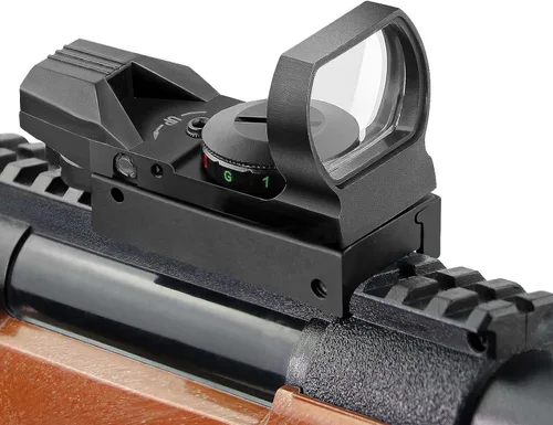 Vista 5 de Beileshi Mira Reflex, 4 Estilos de Retícula Ajustable, 5 Ajustes de Brillo, Punto Rojo y Verde con Montura de Riel de 20mm