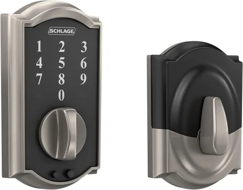 Vista 2 de Schlage BE375 CAM 619 Touch Camelot - Cerrojo de seguridad, cerradura electrónica de entrada sin llave, níquel satinado y perilla de puerta