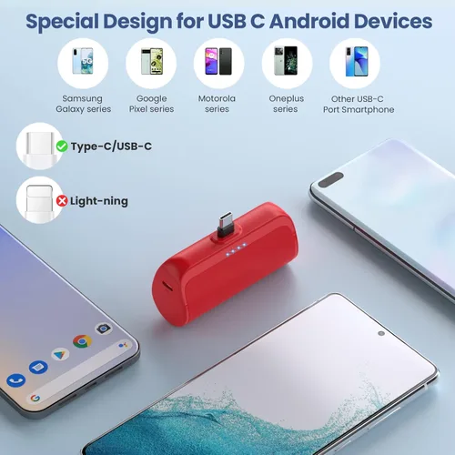 Vista 2 de LanLuk Mini cargador portátil de 5200 mAh, cargador de teléfono USB C ultracompacto, cargador de teléfono USB C, enchufe de carga rápida PD
