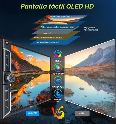 Vista 3 de PLZ 7" Estéreo de Coche Inalámbrico Doble DIN Apple Car Play Radio Carplay Android Auto QLED Pantalla Táctil, Receptores de Audio Bluetooth 5.3