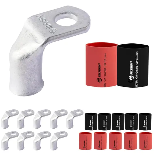 Vista 15 de SELTERM 5 piezas terminales de cable de cobre estañado 1/0 AWG perno de 1/2", extremos de cable de batería, terminales de anillo, conectores