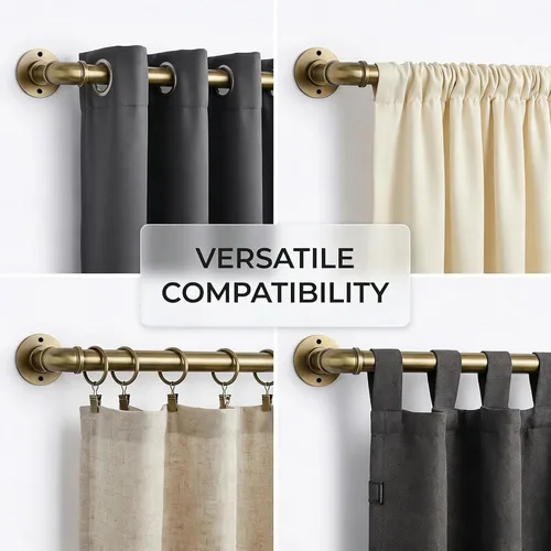 Vista 3 de Barra de cortina industrial de latón envejecido para ventanas de 18 a 45 pulgadas, poste de cortina ajustable de 1 pulgada, barras de cortina