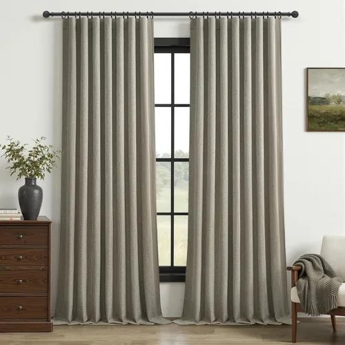 Vista 74 de Juego de 2 cortinas 100% opacas, 84 pulgadas de largo, dormitorio, estéticas, aislamiento térmico, eficiencia energética, mezcla de algodón y lino