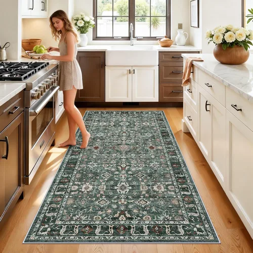Vista 101 de Alfombra de pasillo lavable de 2 x 3: alfombras antideslizantes con parte trasera de goma, alfombra de cocina suave, alfombra pasillo estilo granja
