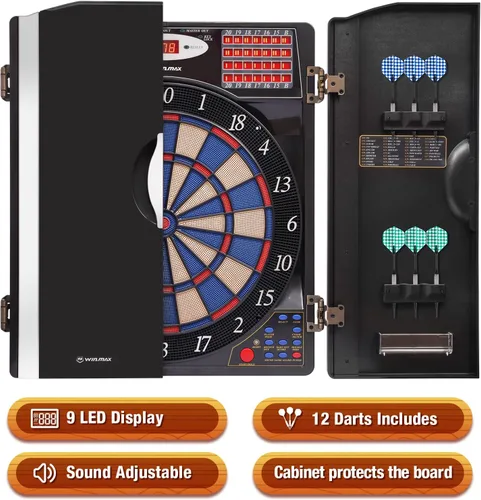 Vista 6 de WIN.MAX Electronic Dart Board Cabinet Set, LED Electric Digital Dart Boards for Adults with Cabinet, Includes 12 Soft Tip Darts