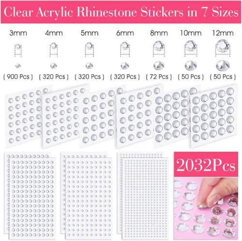 Vista 4 de 2032 Piezas de Gemas Adhesivas para la Cara, Cridoz Gemas para el Cabello, Piedras de Rino de Rhinestones, Bling Joyas para Maquillaje