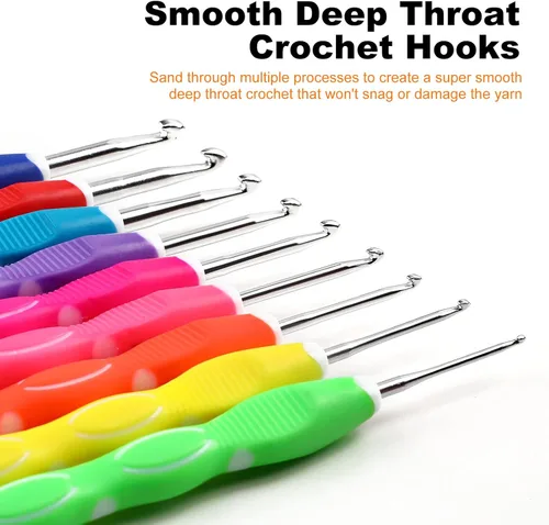 Vista 2 de KOKNIT Kit profesional de ganchillo, 9 ganchos de ganchillo ergonómicos de agarre suave, 14 ganchos de ganchillo de aluminio completo con funda