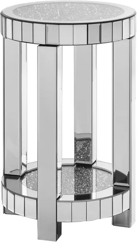 Vista 3 de HomVent Mesita de noche con espejo, mesa auxiliar con espejo, mesa de noche pequeña de cristal plateado para dormitorio, sala de estar