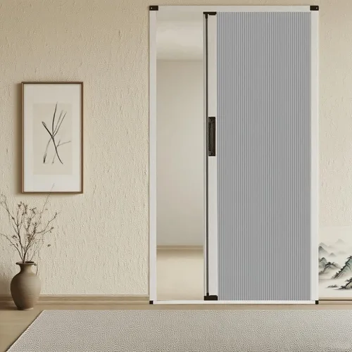 Vista 10 de Multifunctional Interior Accordion Folding Door, Aluminum Frame Room Divider, No-Drill Design for Patio, Bedroom, Bathroom, Cellular Fabric Mesh