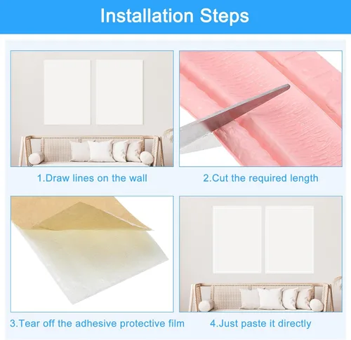 Vista 4 de uxcell Moldura flexible de pared, 1 moldura flexible de 8 x 4 pulgadas, borde de espuma autoadhesivo para decoración del hogar, oficina y hotel