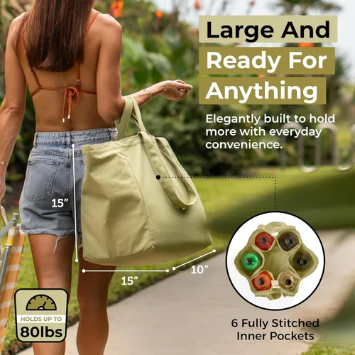 Vista 2 de VeraMia - Juego de 3 bolsas de lona para comestibles XL con bolsillos reales, correa larga para el hombro y asa corta. Resistente, plegable, lavable